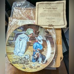 Trouble Again 8 1/2 Decorative Plate with Children and Dog Scene